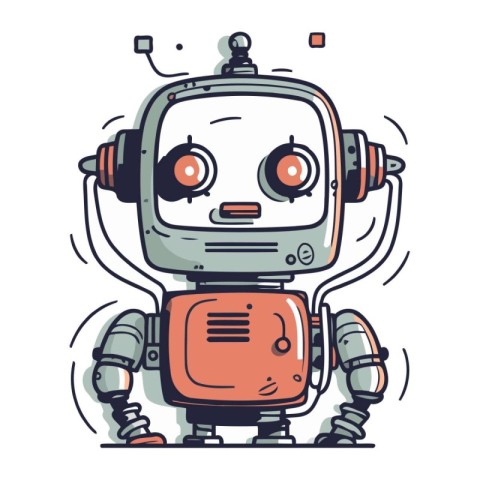 Cute cartoon robot. Vector illustration. Isolated on white backg