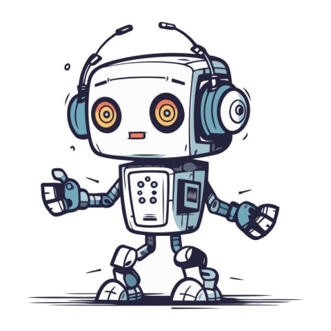 Cute cartoon robot with headphones. Vector illustration of a rob