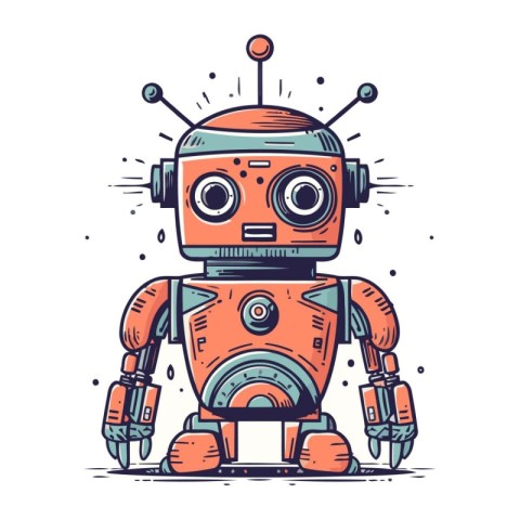 Retro robot. Vector illustration. Isolated on white background.