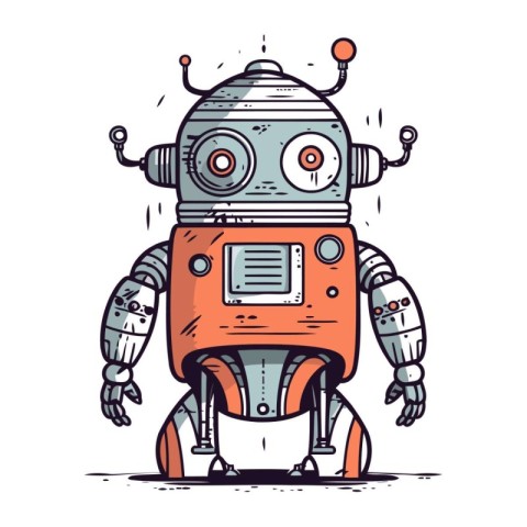 Cute cartoon robot. Vector illustration. Isolated on white backg