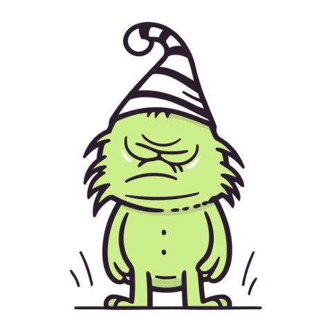 Funny cartoon monster in a party hat. Vector illustration isolat