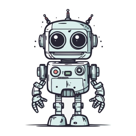 Cute robot. Hand drawn vector illustration in doodle style.