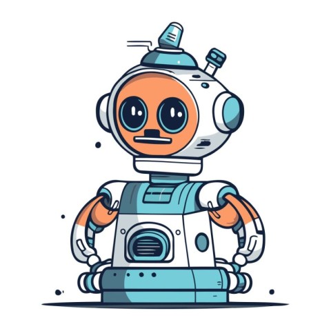 Cute cartoon robot. Vector illustration. Isolated on white backg