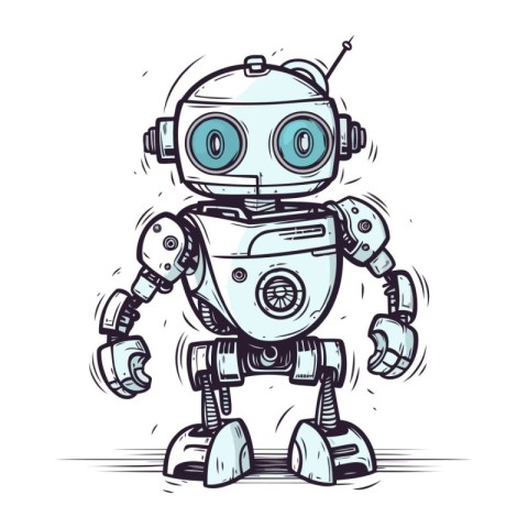 Cute cartoon robot. Hand drawn vector illustration for your desi