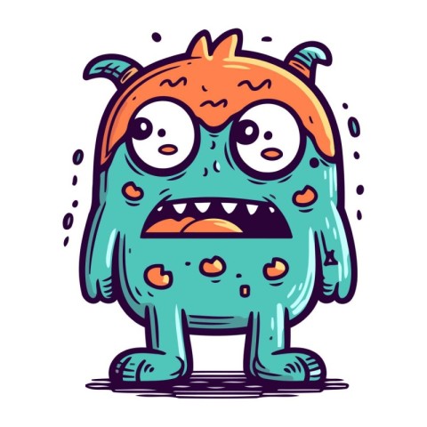 Funny cartoon monster. Vector illustration of a monster with emo