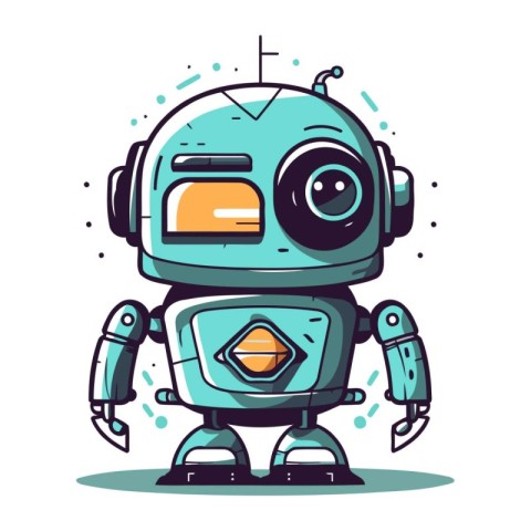 Cute cartoon robot. Vector illustration. Isolated on white backg