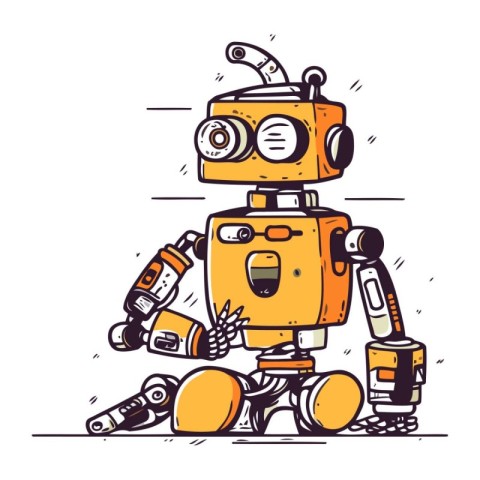 Cartoon robot. Hand drawn vector illustration of a retro robot.