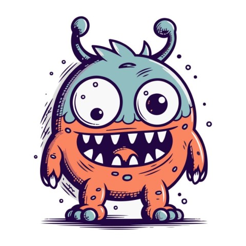 Funny cartoon monster with big eyes and teeth. Vector illustrati