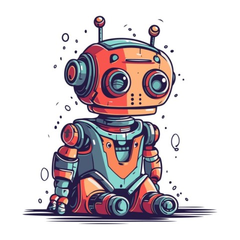 Cute cartoon robot. Vector illustration. Isolated on white backg