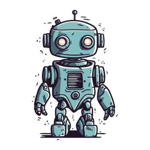 Cute cartoon robot. Hand drawn vector illustration. Isolated on