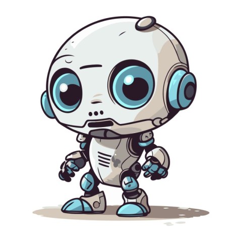 Cute cartoon robot with big eyes. Vector illustration of a funny