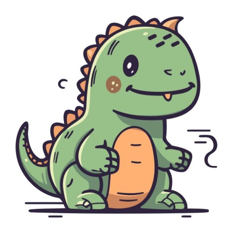 Cute cartoon green dinosaur with carrot. Vector illustration iso