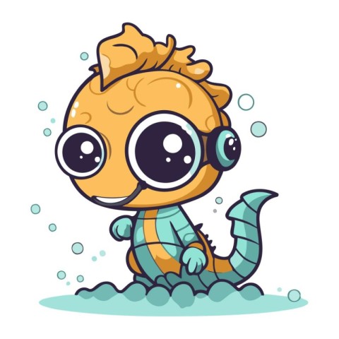 Cute Little Sea Monster Cartoon Character. Vector Illustration I