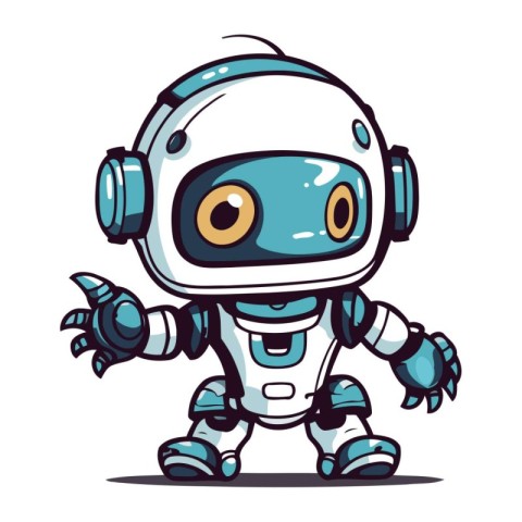 Cute cartoon robot with headphones. Vector illustration isolated