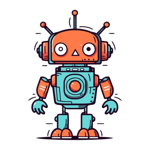 Cute robot character. Vector illustration in doodle style.