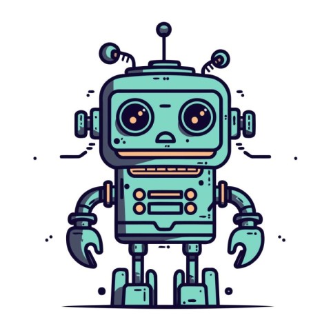 Cute cartoon robot. Vector illustration in line flat design styl