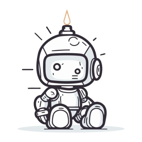 Cute robot holding a lightbulb. Cartoon vector illustration.