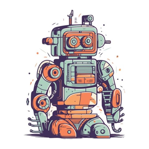 Cute robot. Hand drawn vector illustration in doodle style.