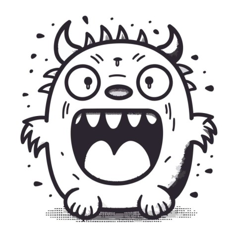 funny cartoon monster with horns. vector illustration in black a