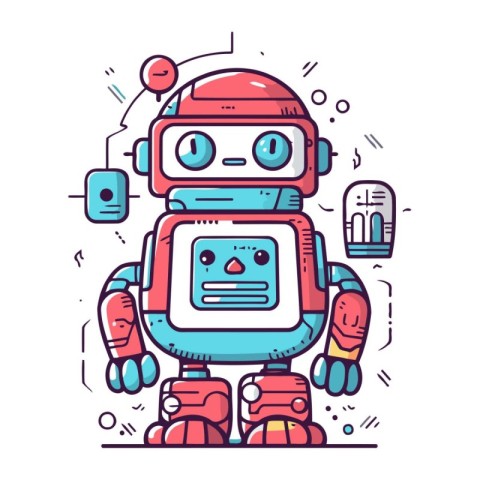 Cute robot. Vector illustration in linear style on white backgro