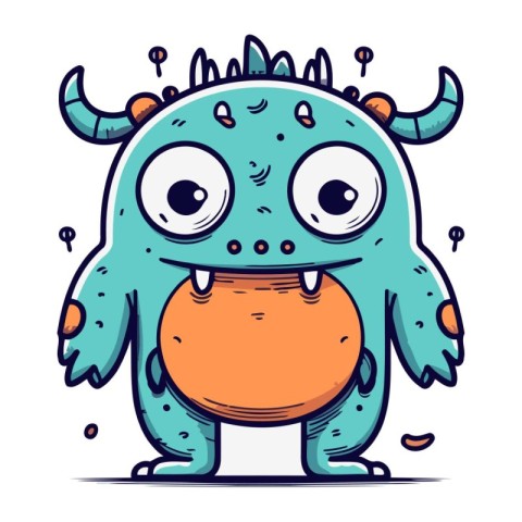 Funny cartoon monster with a bowl of food. Vector illustration.