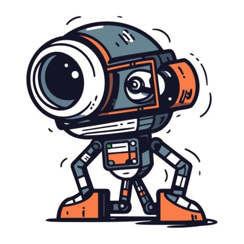 Vector illustration of a cartoon robot with camera. Isolated on