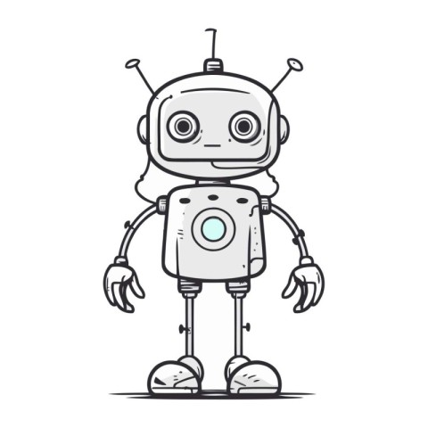 Cute cartoon robot. Vector illustration. Isolated on white backg