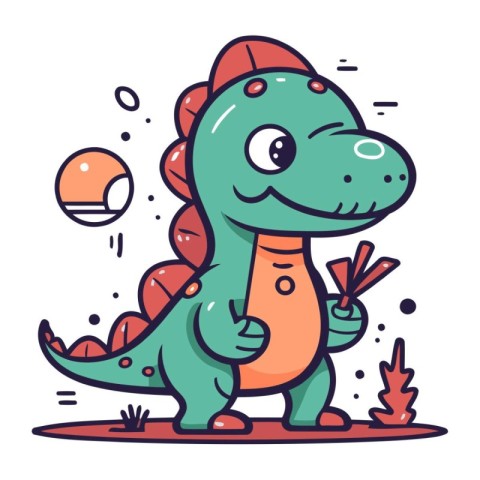 Cute dinosaur cartoon character. Vector illustration in a flat s