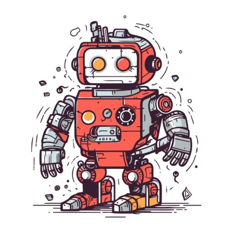 Vector illustration of cute robot. Hand drawn doodle robot.