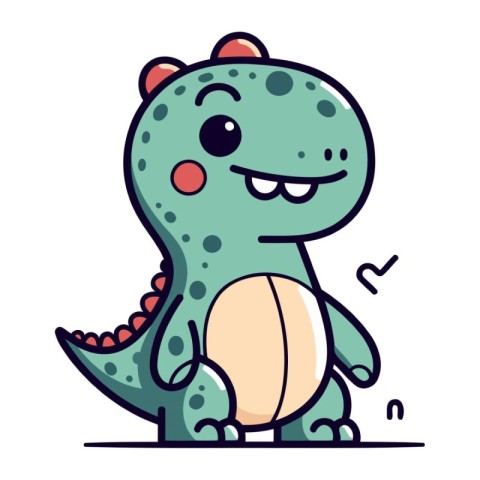 Cute cartoon dinosaur with ball. Vector illustration in flat sty