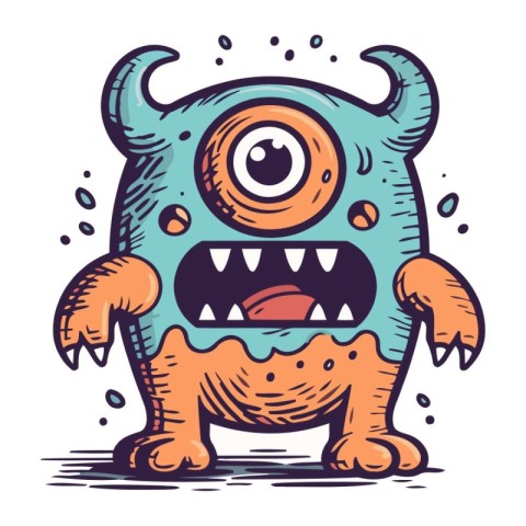 Funny monster. Vector hand drawn illustration. Isolated on white