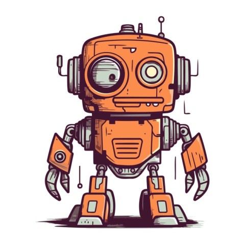 Retro robot. Vector illustration. Isolated on white background.