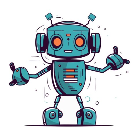 Cute cartoon robot. Vector illustration. Isolated on white backg