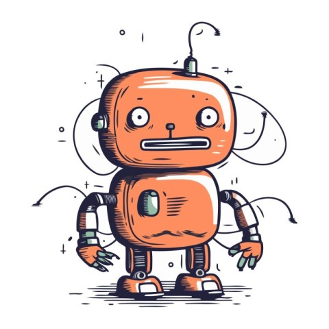 Cute cartoon robot. Vector illustration. Isolated on white backg