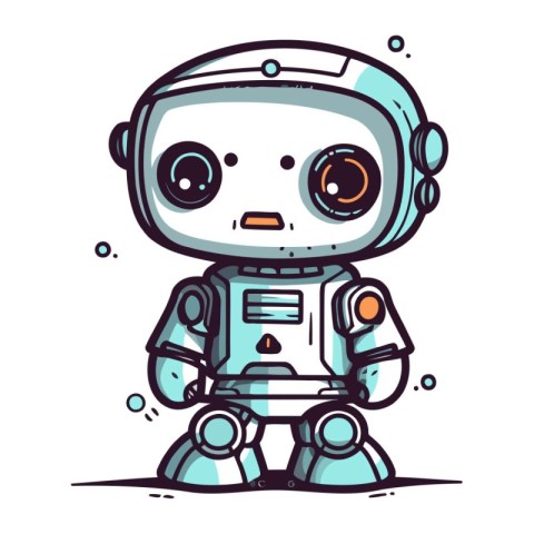 Cute little robot. Hand drawn vector illustration. Cartoon style