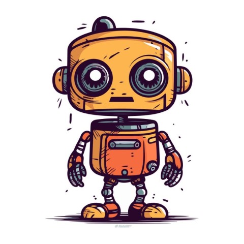 Cute cartoon robot. Vector illustration. Isolated on white backg