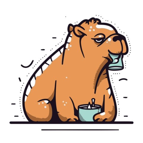 Cute cartoon hippopotamus with a cup of tea. Vector illustration