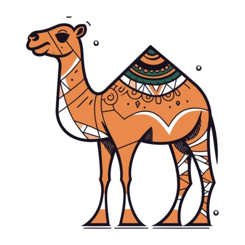 Camel vector illustration. Hand drawn camel with geometric ornam