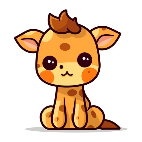 Cute cartoon giraffe sitting on the ground. Vector illustration.