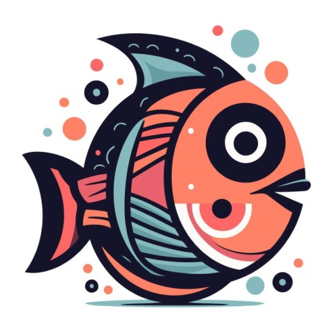 Vector illustration of a cute cartoon fish in flat style. Isolat