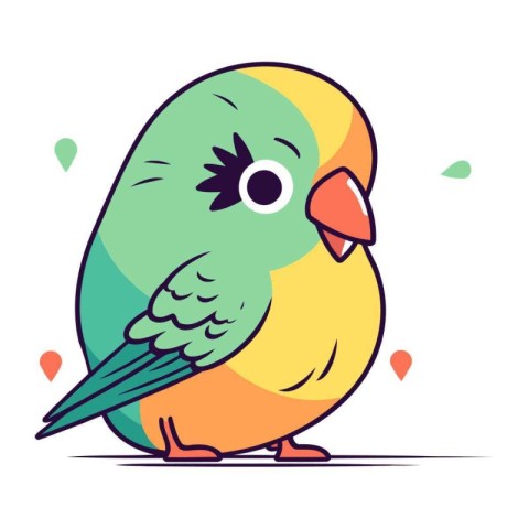 Cute green parrot on white background. Flat vector illustration.