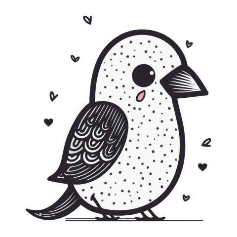 Cute little bird with hearts. Hand drawn vector illustration in