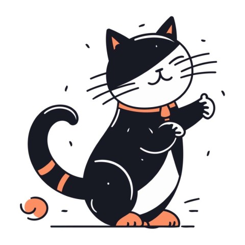 Cute cartoon black and white cat. Vector illustration in doodle