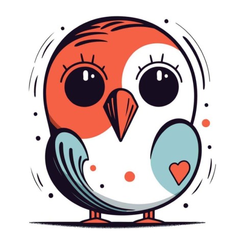 Cute cartoon bird with heart on its head. Vector illustration.