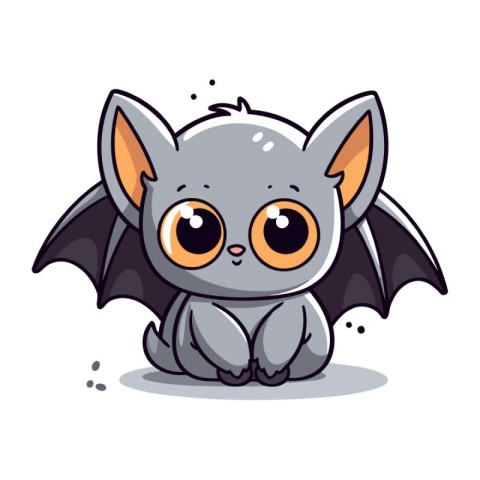 Cute cartoon baby bat isolated on white background. Vector illus