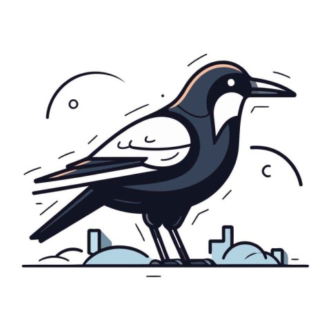 Vector illustration of a crow on a white background. Flat style.