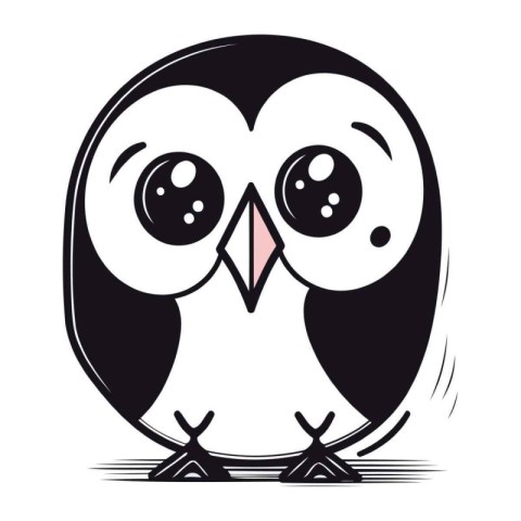 Cute owl isolated on white background. Black and white vector il