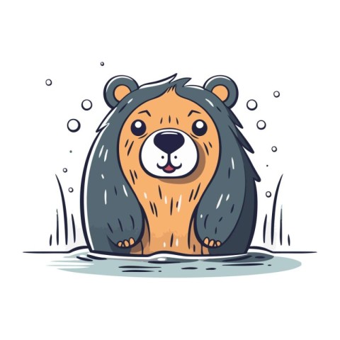 Beaver in water. Cute cartoon character. Vector illustration.