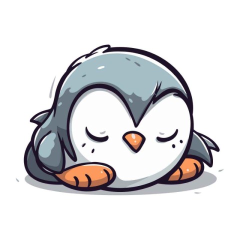 Cute penguin sleeping on white background. Vector cartoon illust