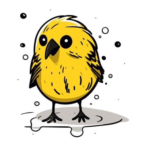 Cute little yellow bird on a white background. Vector illustrati